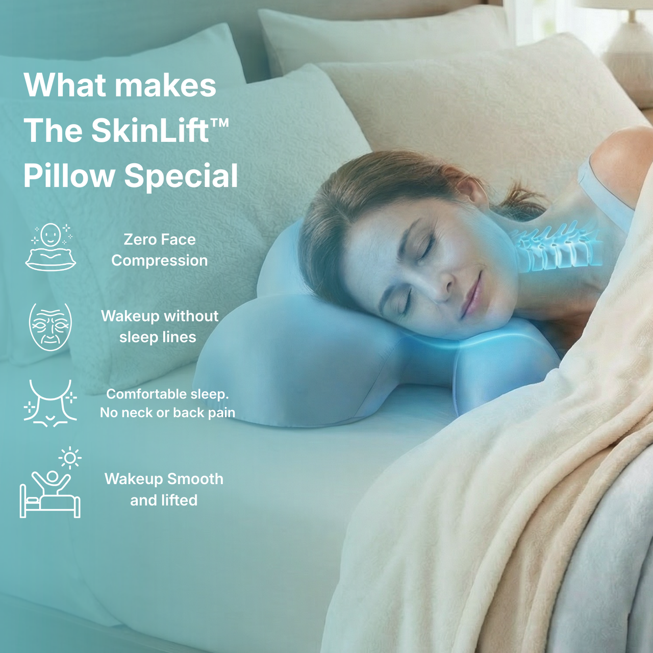 SkinLift Anti-Smushing Pillow - Naturally removes face squishing to prevent Premature Face Aging.