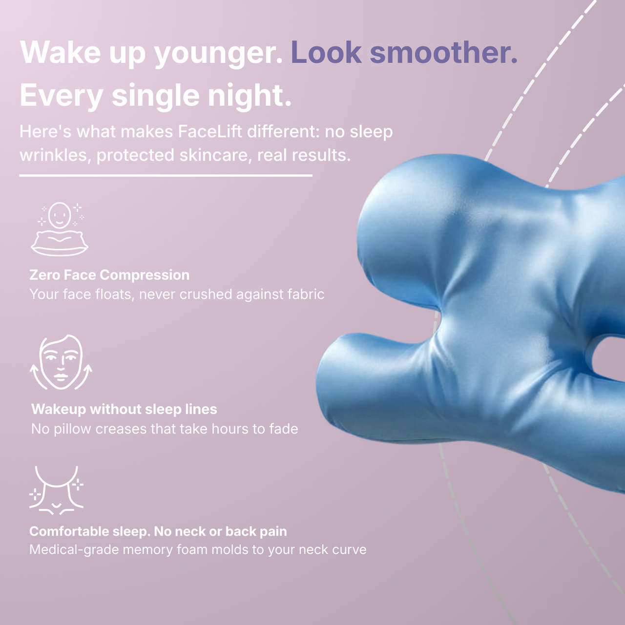 SkinLift Anti-Smushing Pillow - Naturally removes face squishing to prevent Premature Face Aging.